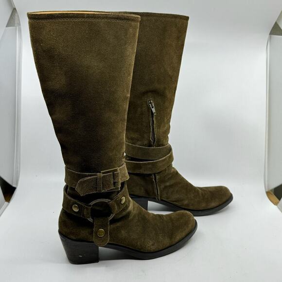POLLINI Way-out Olive Suede Buckle Riding Boots - Picture 3 of 10